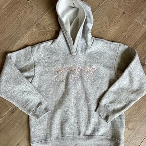 Gray Hoodie with Embroidered Bows